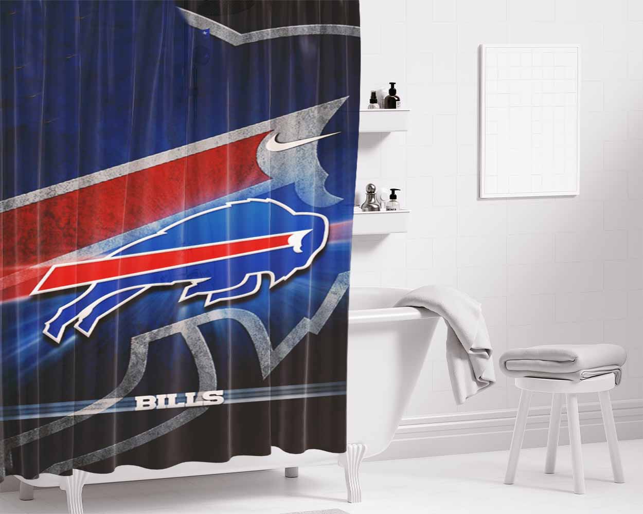 Buffalo Bills Logo Nike Bathroom Shower Curtain Fabric Waterproof | 66 X 72 Inch