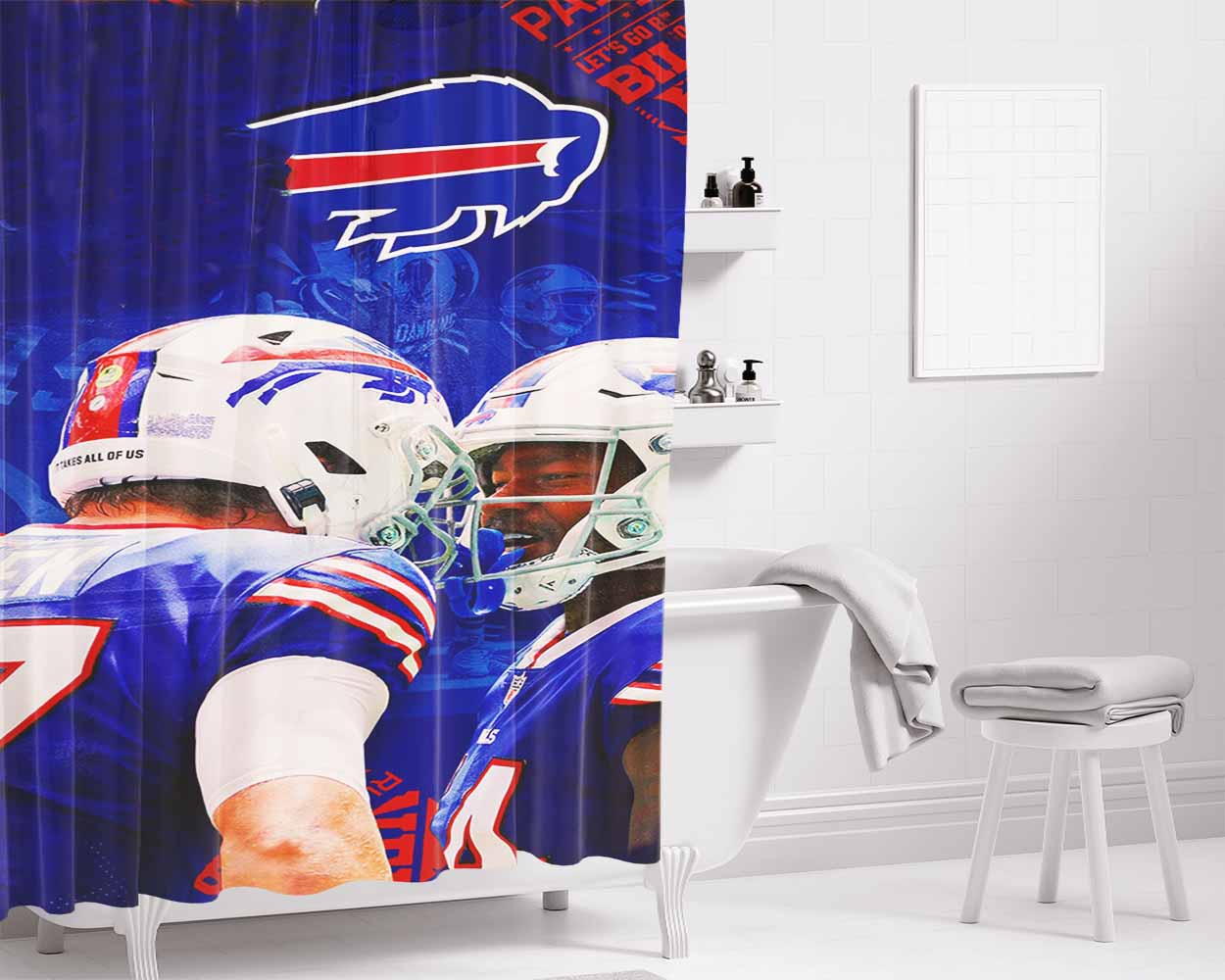 Buffalo Bills Taylor Squad Bathroom Shower Curtain Fabric Waterproof | 66 X 72 Inch