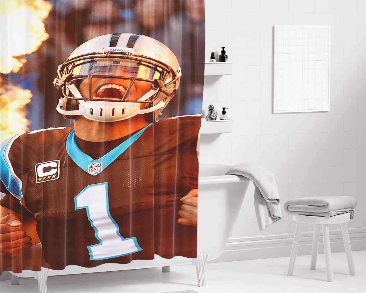 Cam Newton On Fire 2 Bathroom Shower Curtain Fabric Waterproof | 66 X 72 Inch