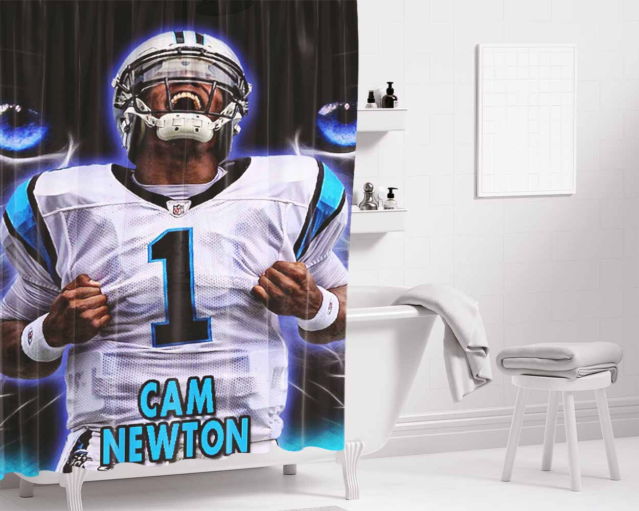 Cam Newton Panthers Eyes Bathroom Shower Curtain Fabric Waterproof | 66 X 72 Inch