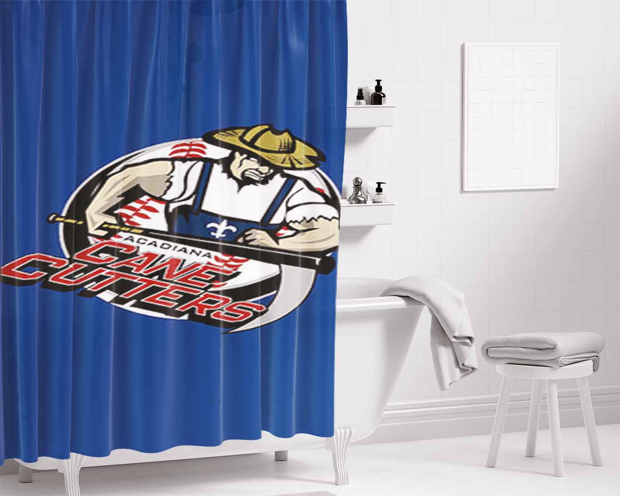 Cane Cutters Baseball Logo Blue Bathroom Shower Curtain Fabric Waterproof | 66 X 72 Inch