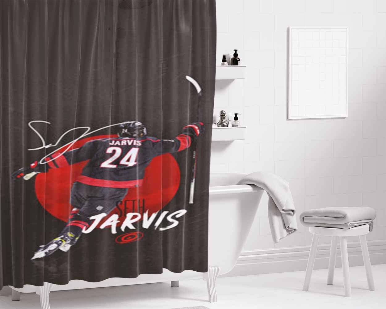 Carolina Hurricanes Seth Jarvis Bathroom Shower Curtain Fabric Waterproof | 66 X 72 Inch