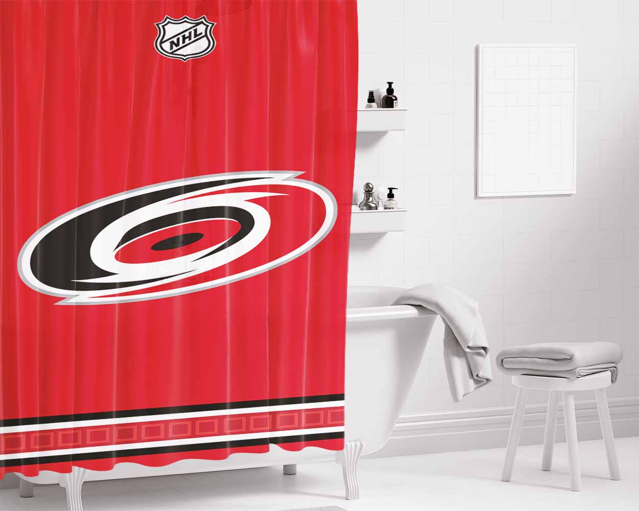 Carolina Hurricanes Bathroom Shower Curtain Fabric Waterproof | 66 X 72 Inch
