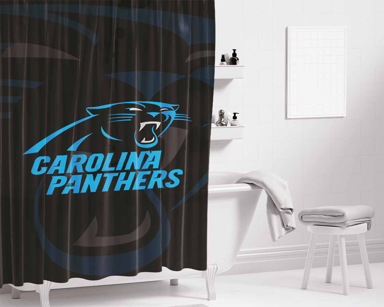 Carolina Panthers Logo Bathroom Shower Curtain Fabric Waterproof | 66 X 72 Inch