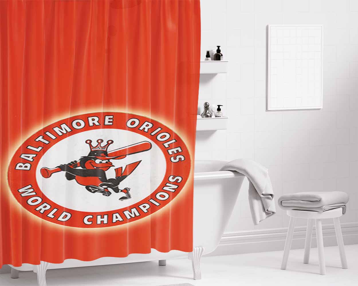 Champion Orioles Bathroom Shower Curtain Fabric Waterproof | 66 X 72 Inch