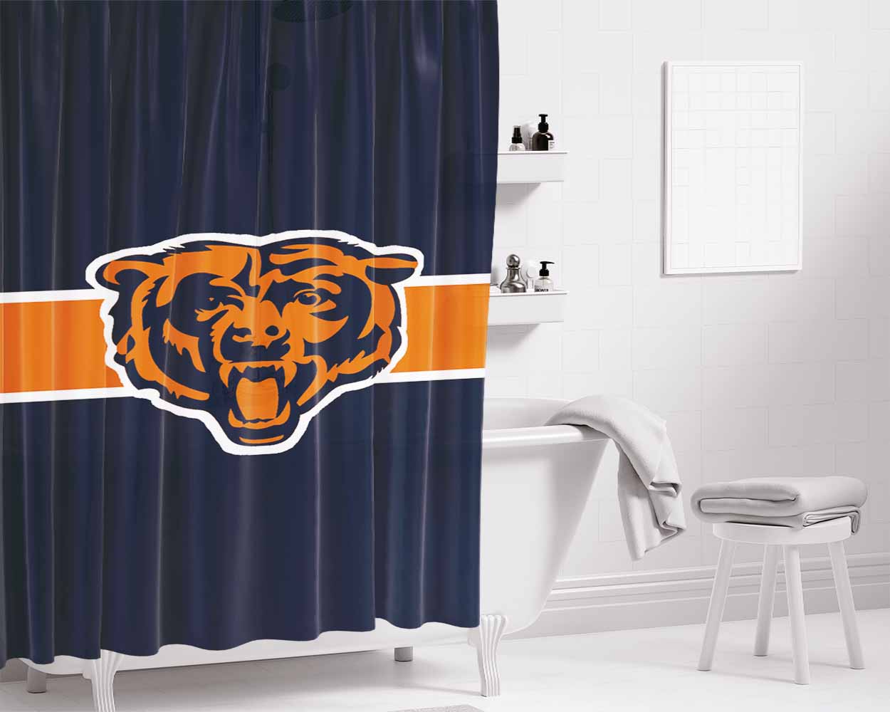 Chicago Bear Bathroom Shower Curtain Fabric Waterproof | 66 X 72 Inch
