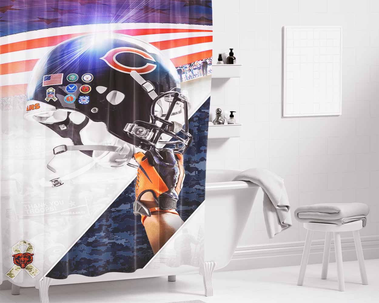 Chicago Bears Helmet Logo Bathroom Shower Curtain Fabric Waterproof | 66 X 72 Inch