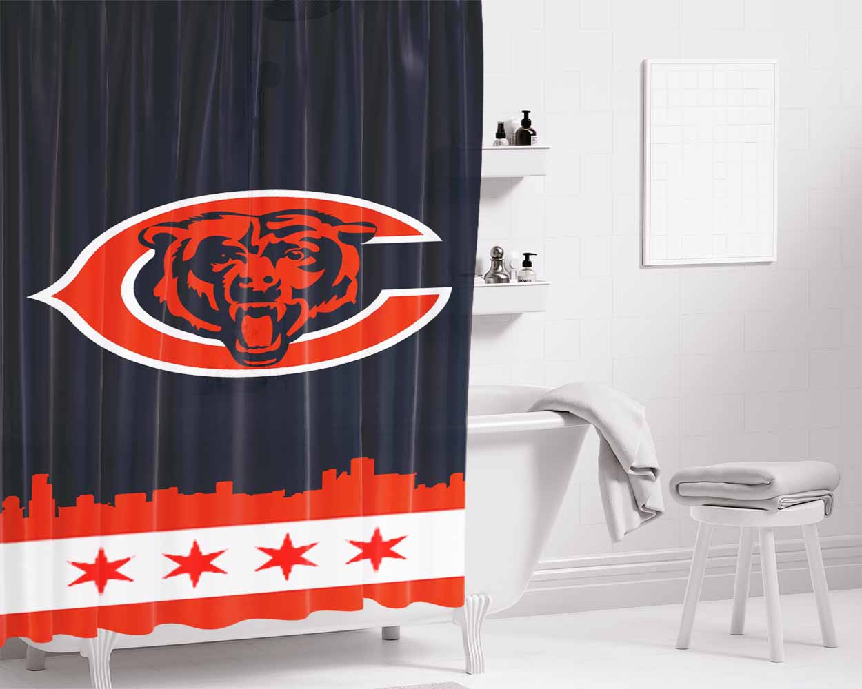 Chicago Bears Town Bathroom Shower Curtain Fabric Waterproof | 66 X 72 Inch
