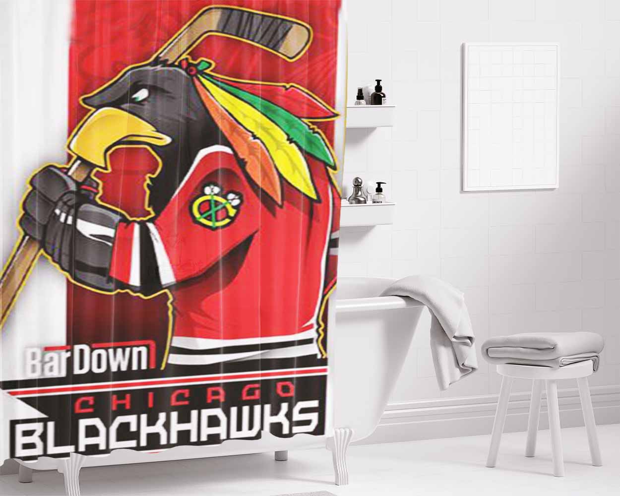 Chicago Blackhawks Mascot Bathroom Shower Curtain Fabric Waterproof | 66 X 72 Inch