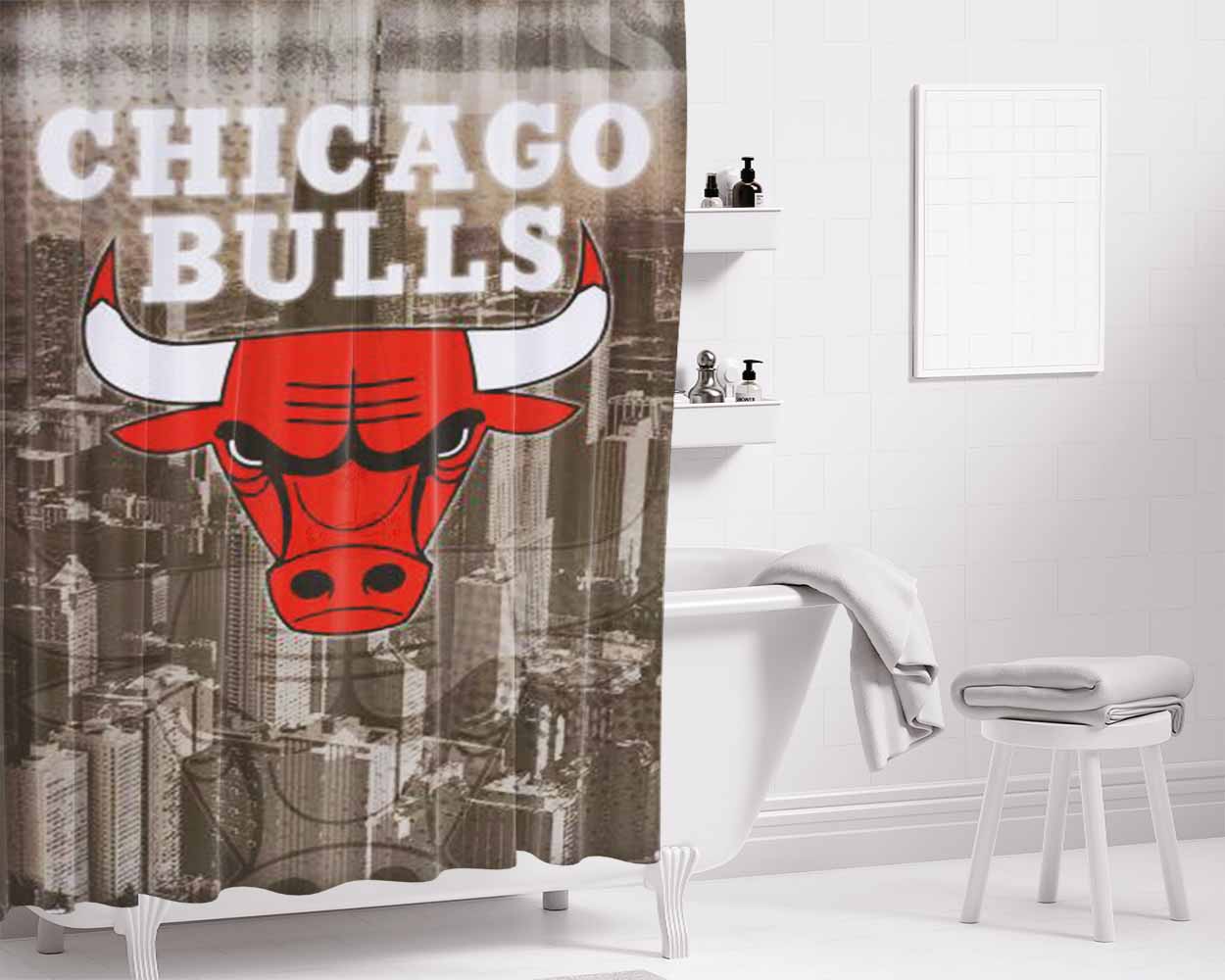 Chicago Bulls Fc Bathroom Shower Curtain Fabric Waterproof | 66 X 72 Inch