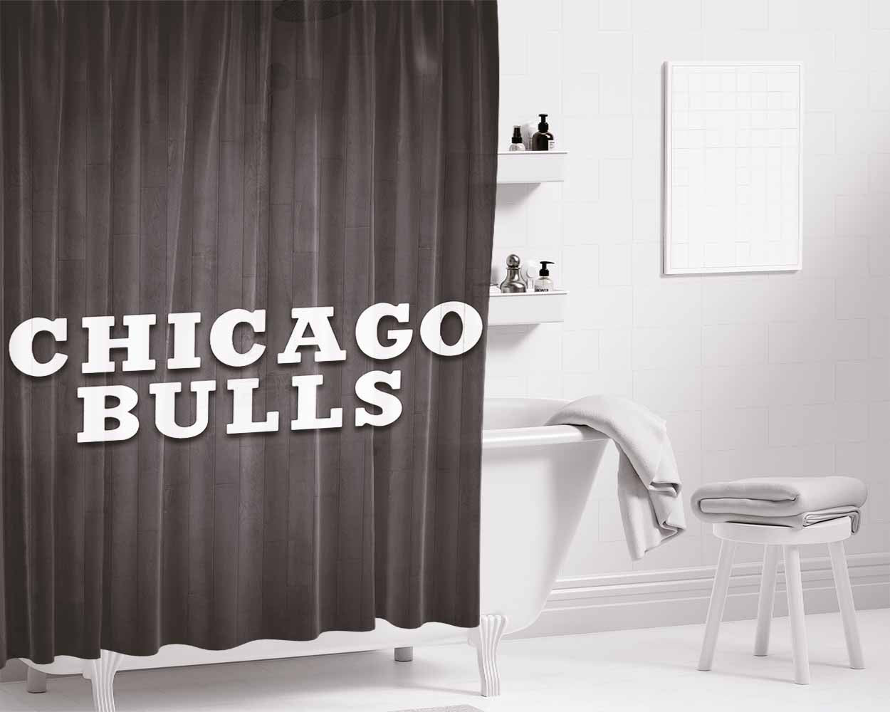 Chicago Bulls Hardwood Bathroom Shower Curtain Fabric Waterproof | 66 X 72 Inch