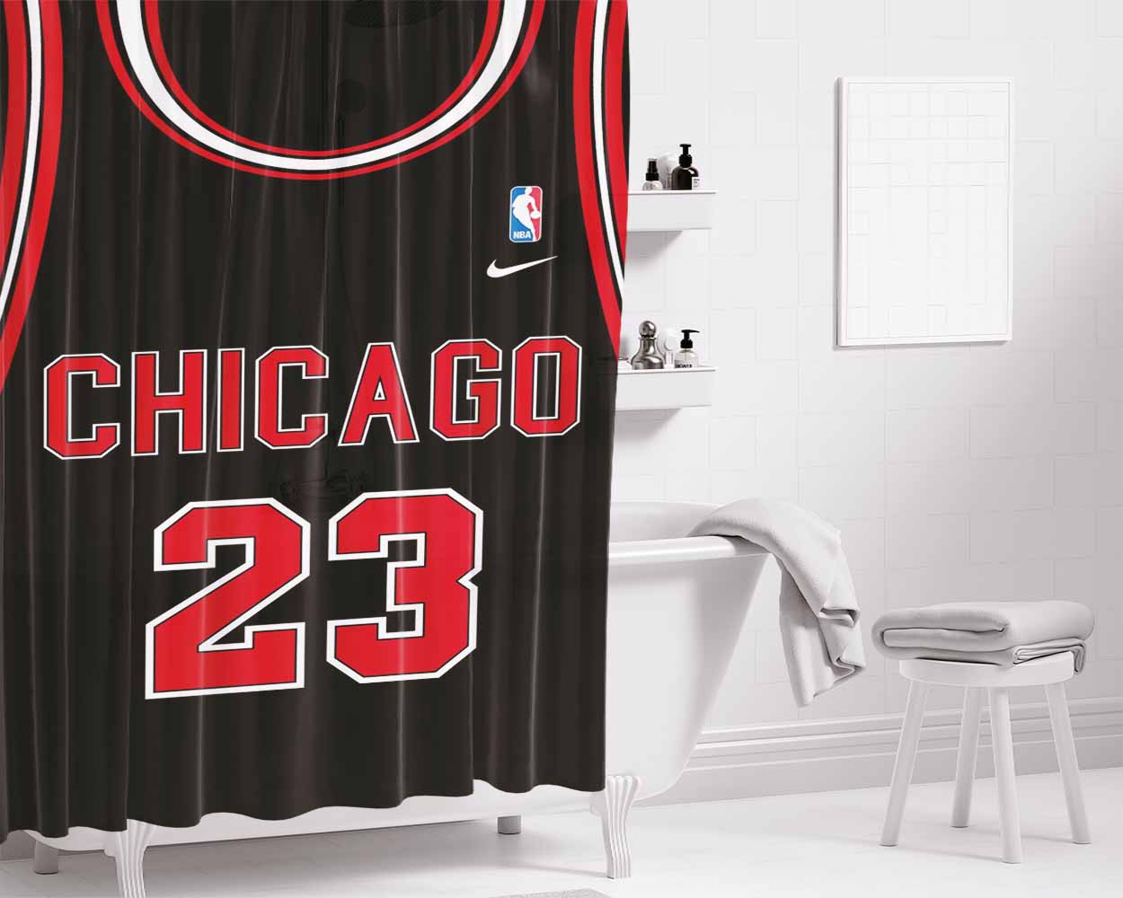 Chicago Bulls Jersey Uniform Basketba Bathroom Shower Curtain Fabric Waterproof | 66 X 72 Inch