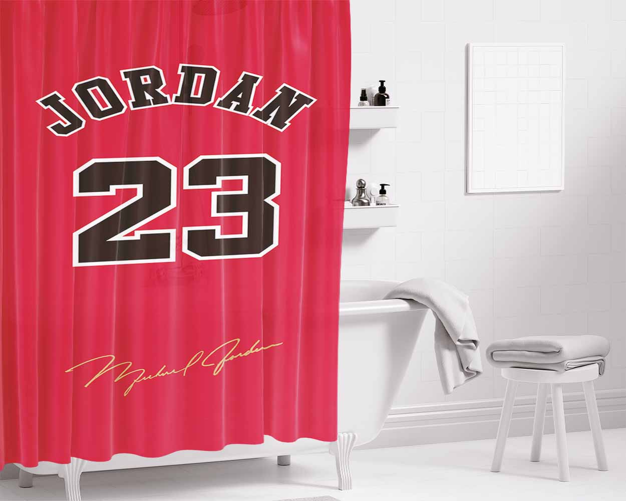 Chicago Bulls Jordan Bathroom Shower Curtain Fabric Waterproof | 66 X 72 Inch