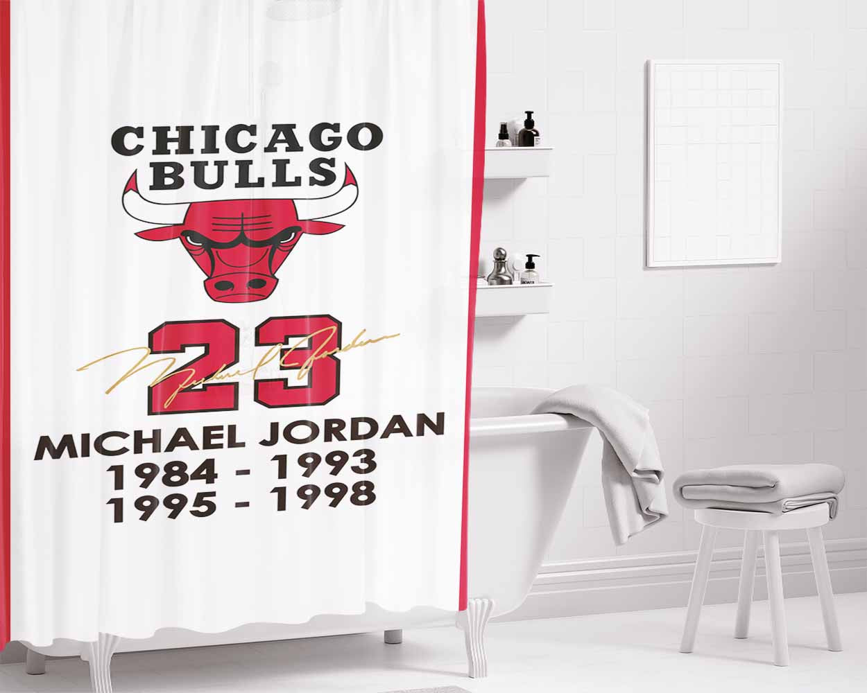 Chicago Bulls Michael Jordan Bathroom Shower Curtain Fabric Waterproof | 66 X 72 Inch