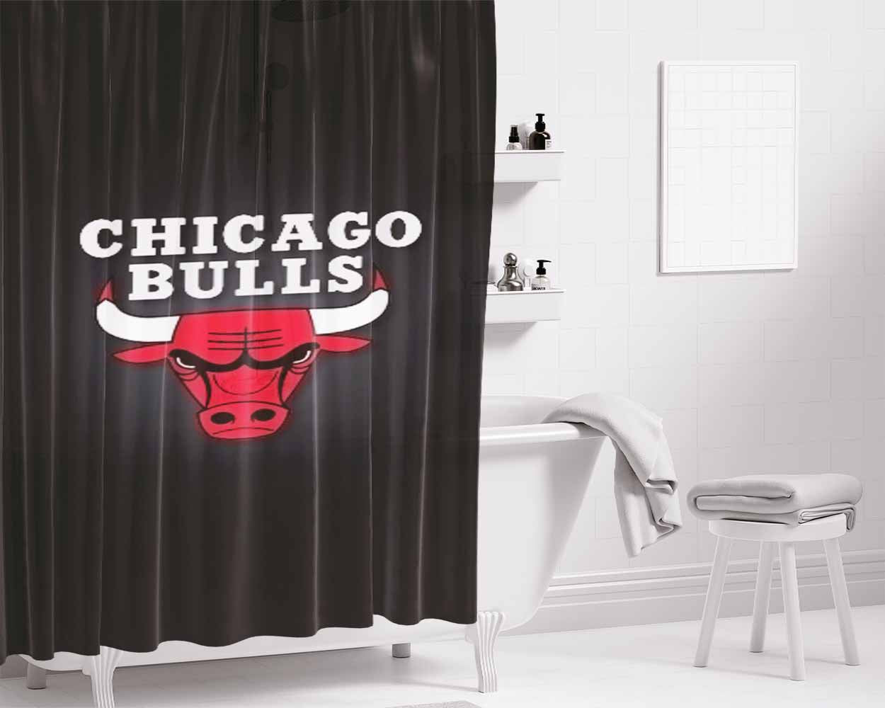 Chicago Bulls Wallpaper Bathroom Shower Curtain Fabric Waterproof | 66 X 72 Inch