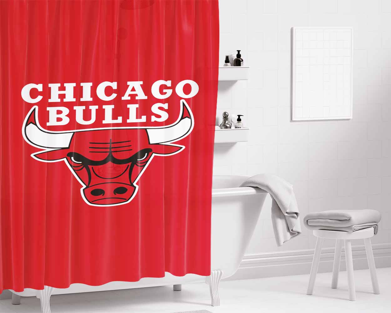 Chicago Bulls Bathroom Shower Curtain Fabric Waterproof | 66 X 72 Inch