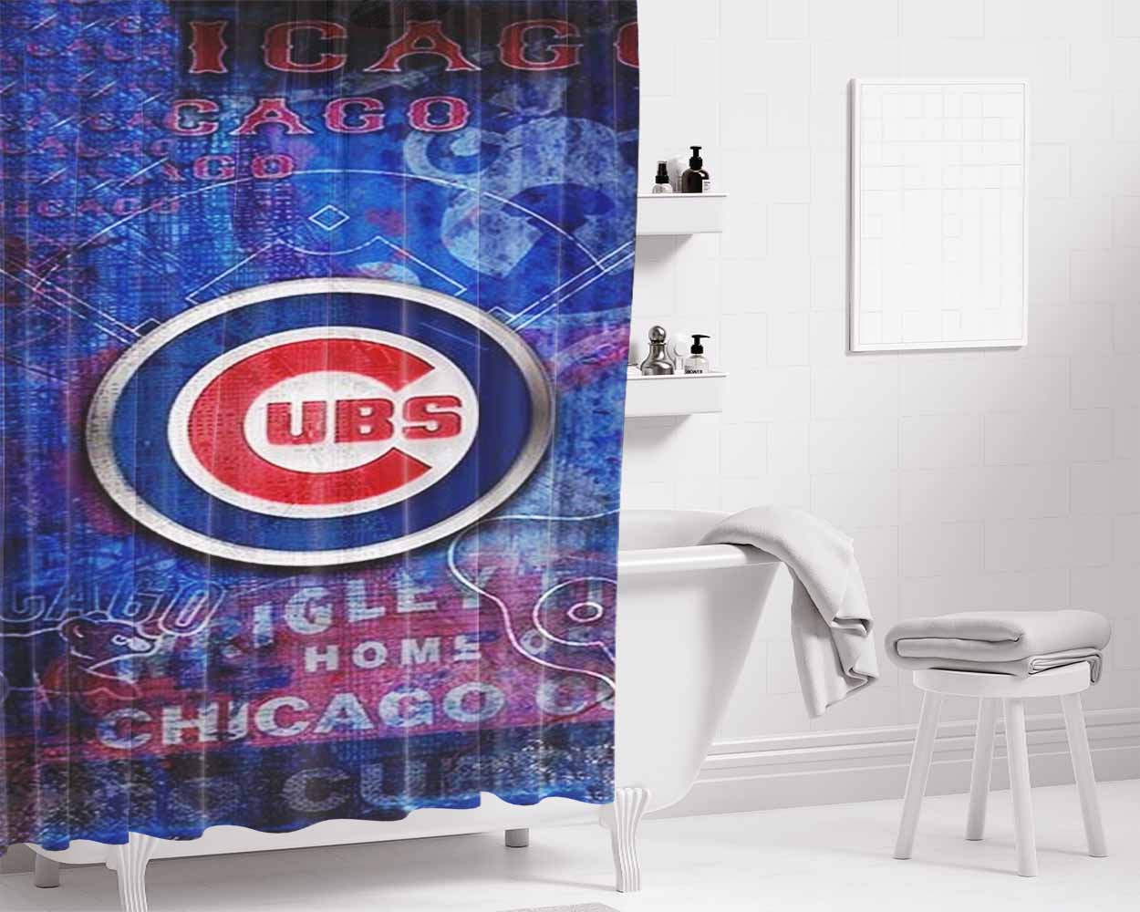 Chicago Cubs 3 Bathroom Shower Curtain Fabric Waterproof | 66 X 72 Inch