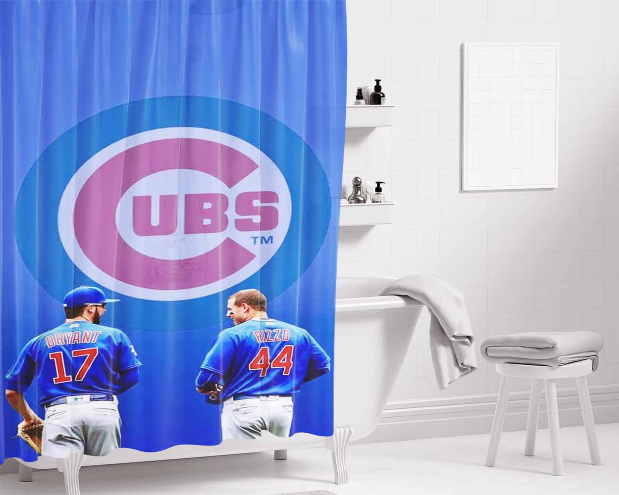 Chicago Cubs Baseba Bathroom Shower Curtain Fabric Waterproof | 66 X 72 Inch