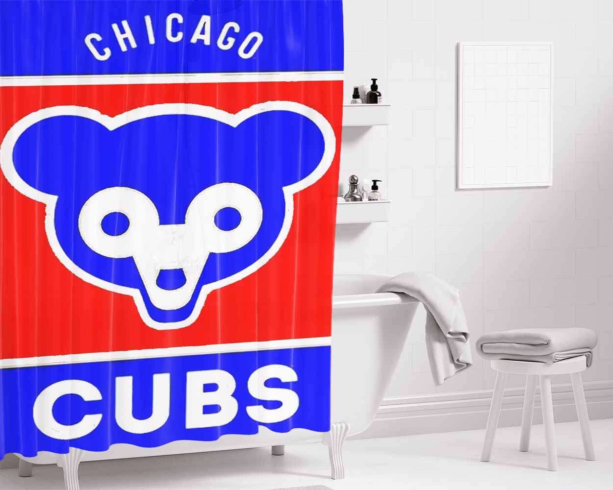 Chicago Cubs Bea Bathroom Shower Curtain Fabric Waterproof | 66 X 72 Inch