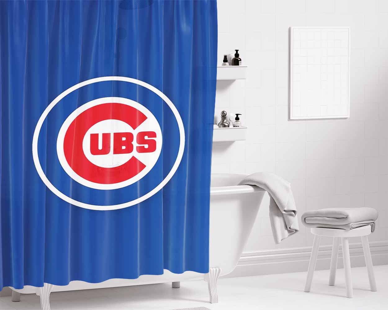 Chicago Cubs Blue Circl Bathroom Shower Curtain Fabric Waterproof | 66 X 72 Inch