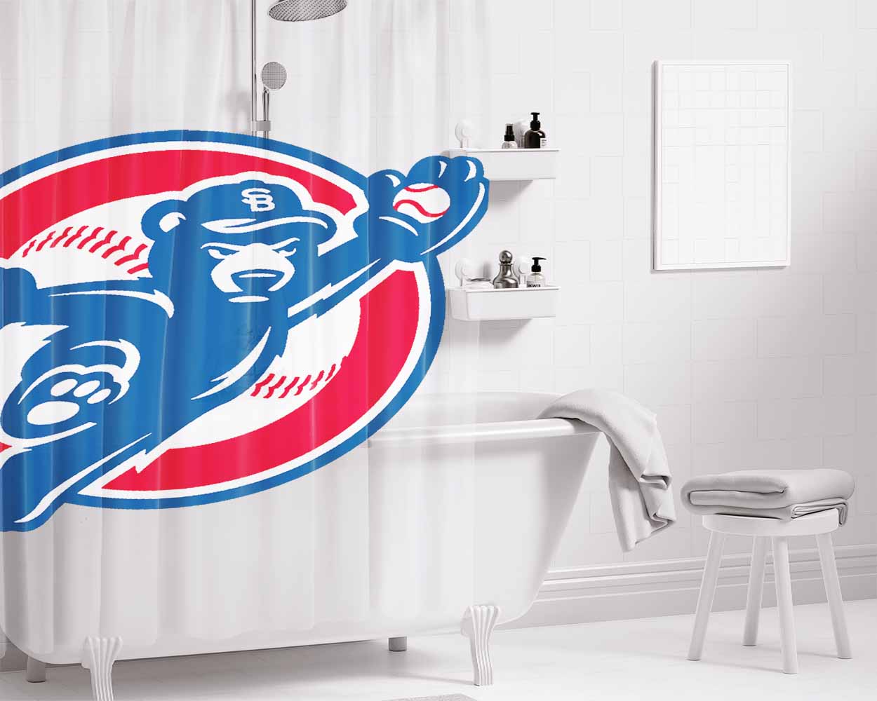Chicago Cubs Catch The Ball Bathroom Shower Curtain Fabric Waterproof | 66 X 72 Inch
