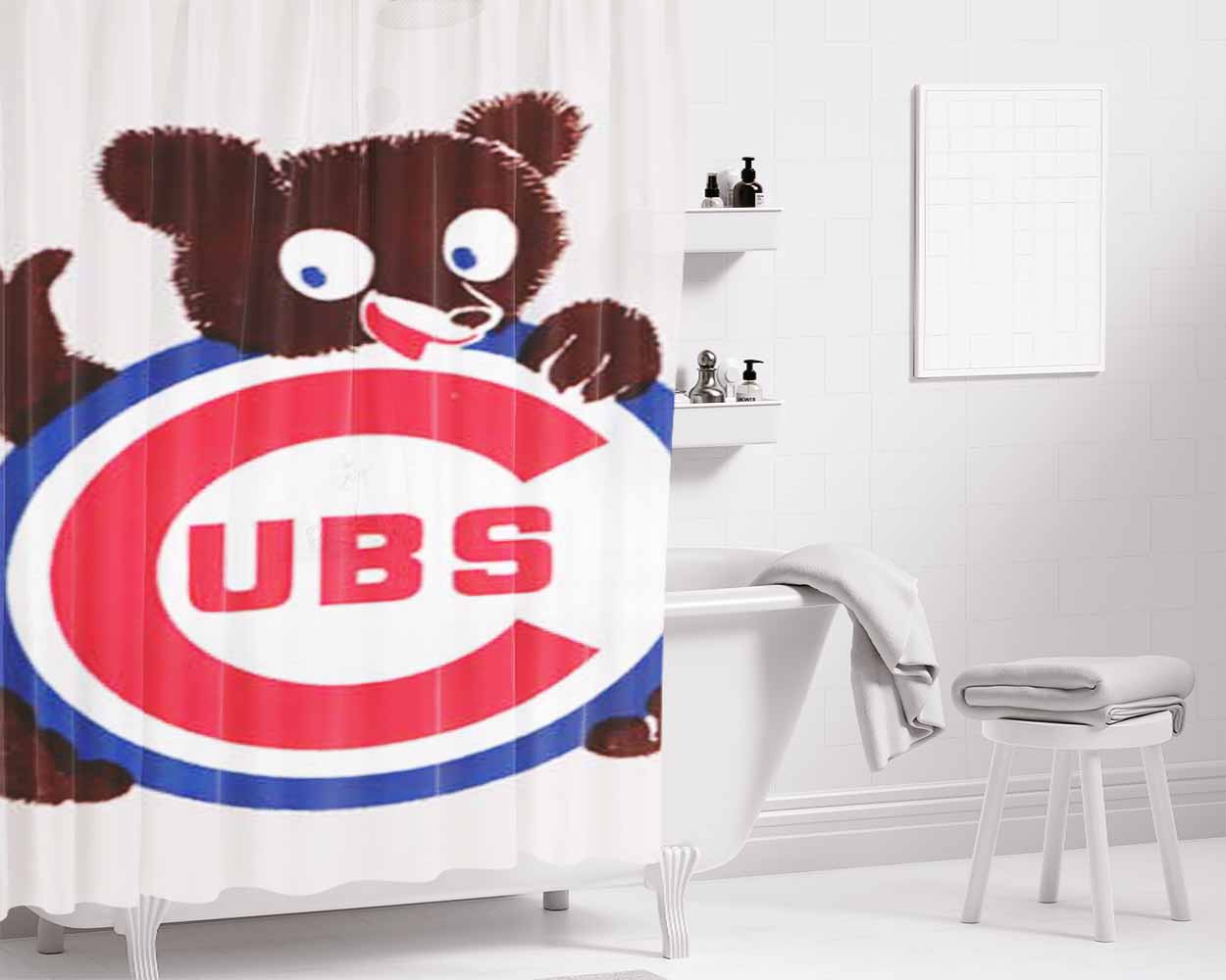 Chicago Cubs Cute Logo Bathroom Shower Curtain Fabric Waterproof | 66 X 72 Inch