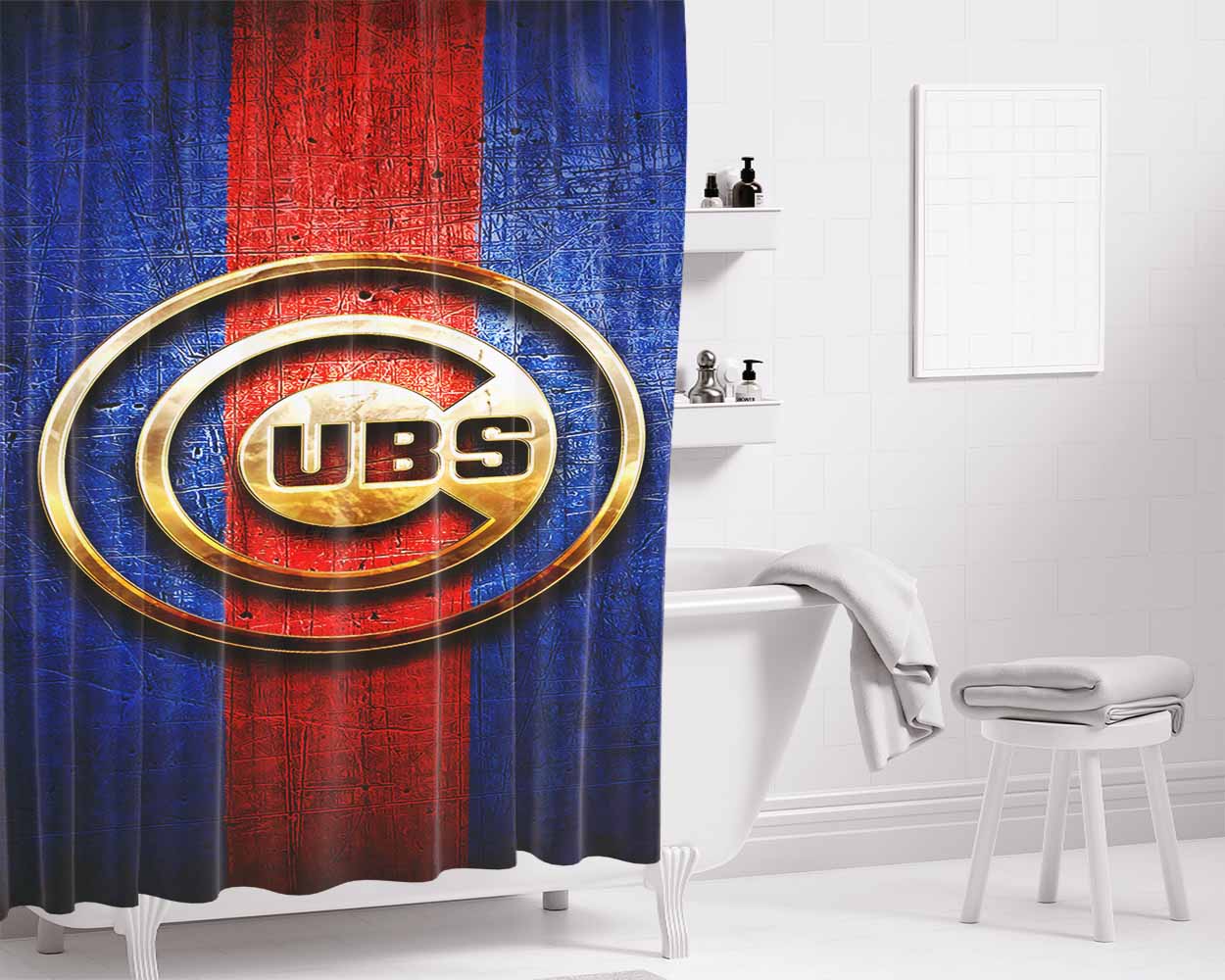 Chicago Cubs Golden American Baseball Bathroom Shower Curtain Fabric Waterproof | 66 X 72 Inch