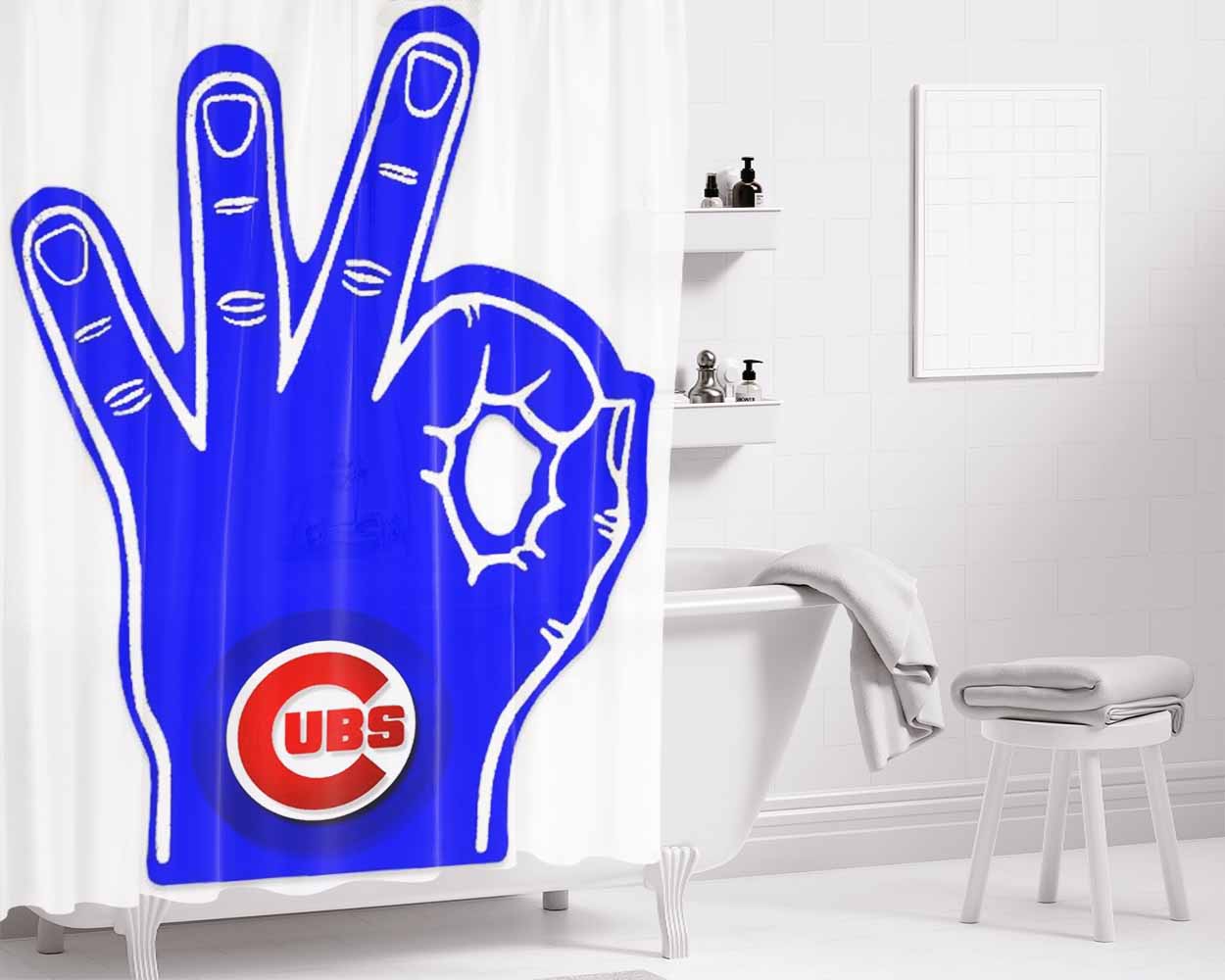 Chicago Cubs Ha Bathroom Shower Curtain Fabric Waterproof | 66 X 72 Inch