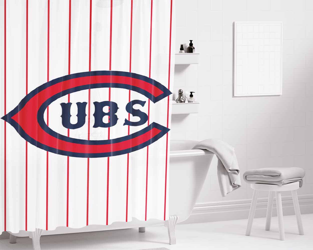 Chicago Cubs Letter C Bathroom Shower Curtain Fabric Waterproof | 66 X 72 Inch