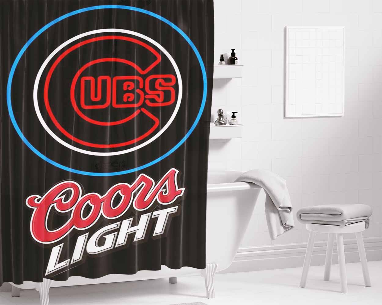 Chicago Cubs Light Bathroom Shower Curtain Fabric Waterproof | 66 X 72 Inch