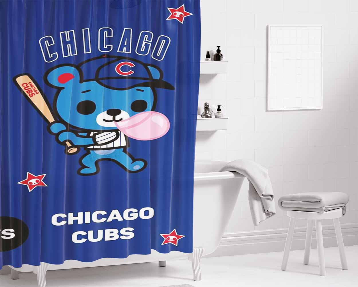 Chicago Cubs Littl Bathroom Shower Curtain Fabric Waterproof | 66 X 72 Inch