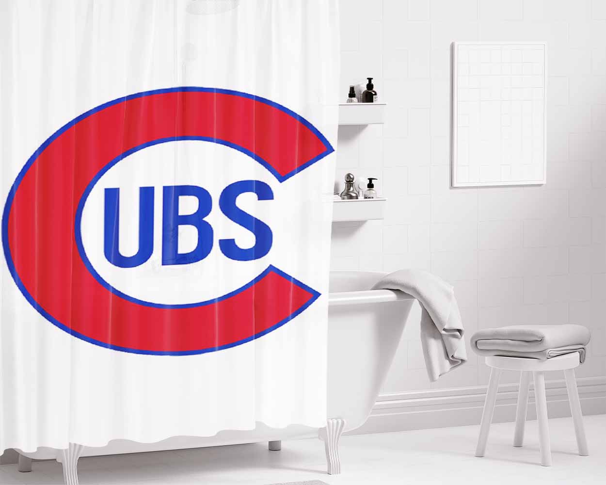 Chicago Cubs On Bathroom Shower Curtain Fabric Waterproof | 66 X 72 Inch