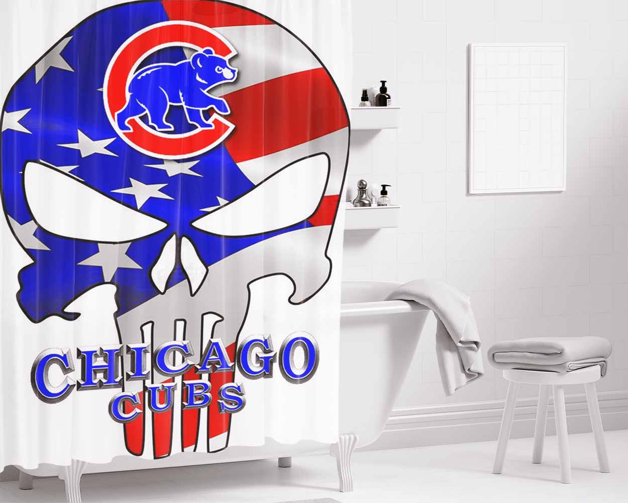 Chicago Cubs Punishe Bathroom Shower Curtain Fabric Waterproof | 66 X 72 Inch