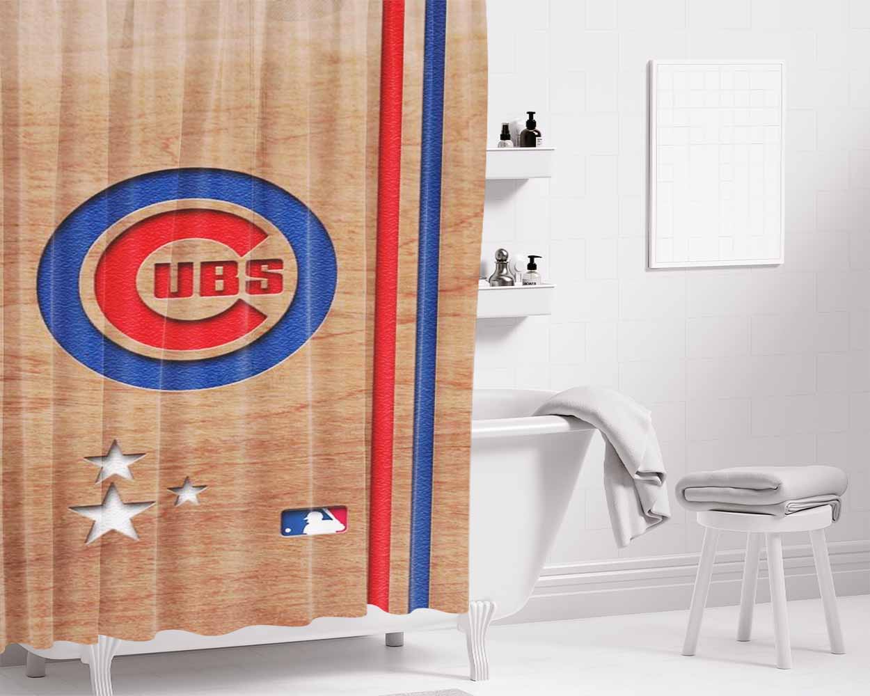 Chicago Cubs Star Bathroom Shower Curtain Fabric Waterproof | 66 X 72 Inch