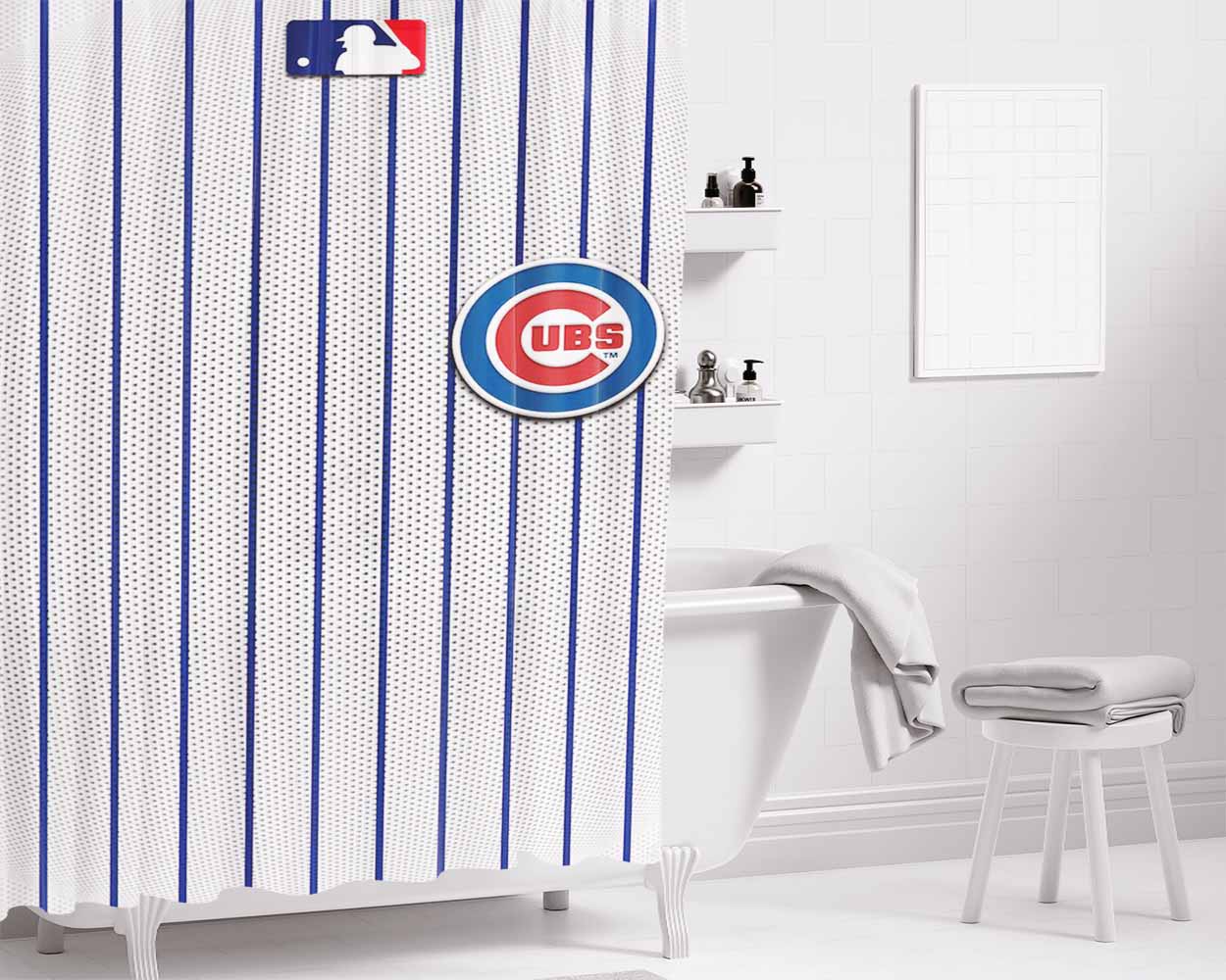Chicago Cubs Stripe Ba Bathroom Shower Curtain Fabric Waterproof | 66 X 72 Inch