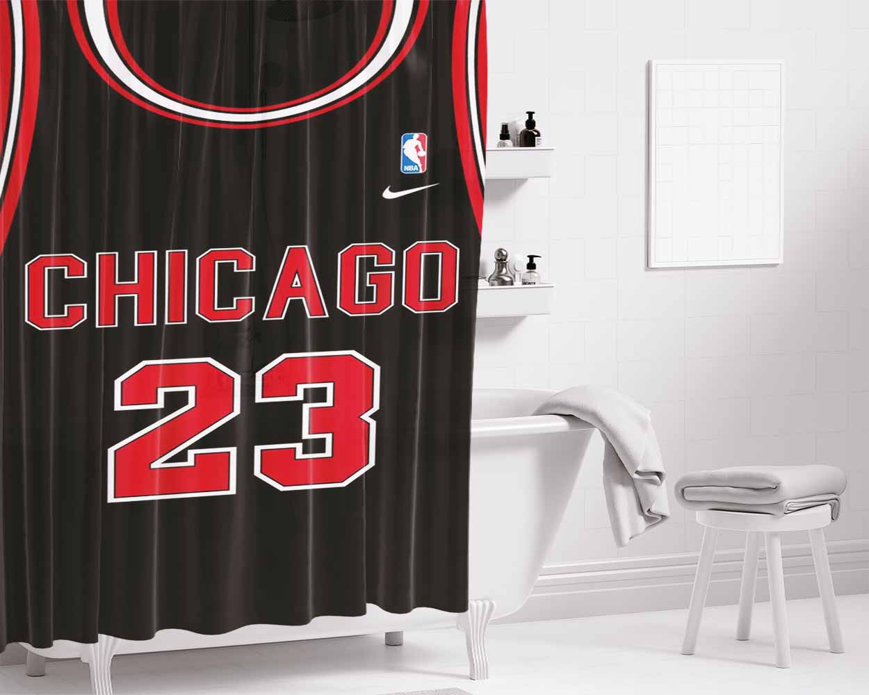 Chicago Twenty Three Jordan Shirt Bathroom Shower Curtain Fabric Waterproof | 66 X 72 Inch