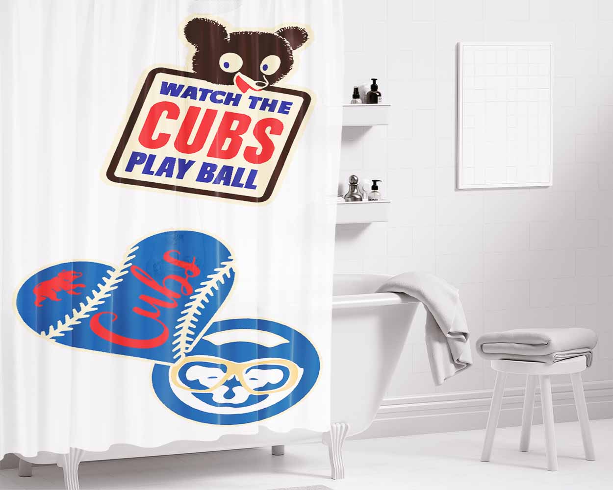 Chicago Watch The Cubs Baseball Bathroom Shower Curtain Fabric Waterproof | 66 X 72 Inch