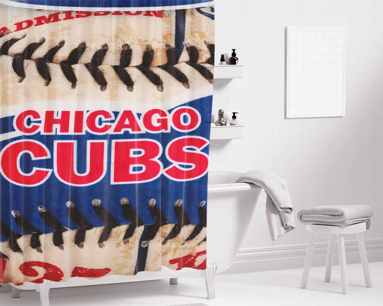 Chocago Cubs Baseball Skin Bathroom Shower Curtain Fabric Waterproof | 66 X 72 Inch