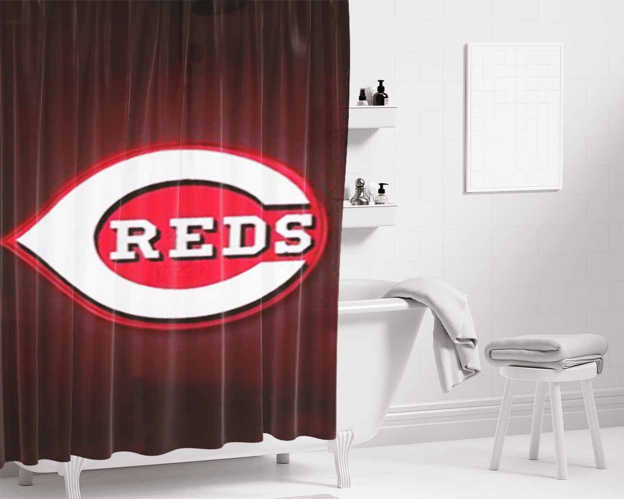 Cincinnati Reds 2 Bathroom Shower Curtain Fabric Waterproof | 66 X 72 Inch