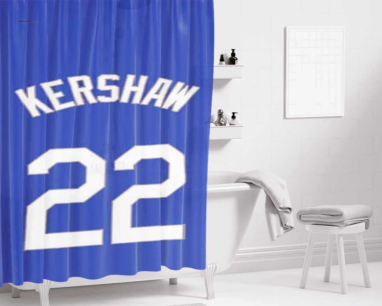 Clayton Kershaw Jersey Bathroom Shower Curtain Fabric Waterproof | 66 X 72 Inch