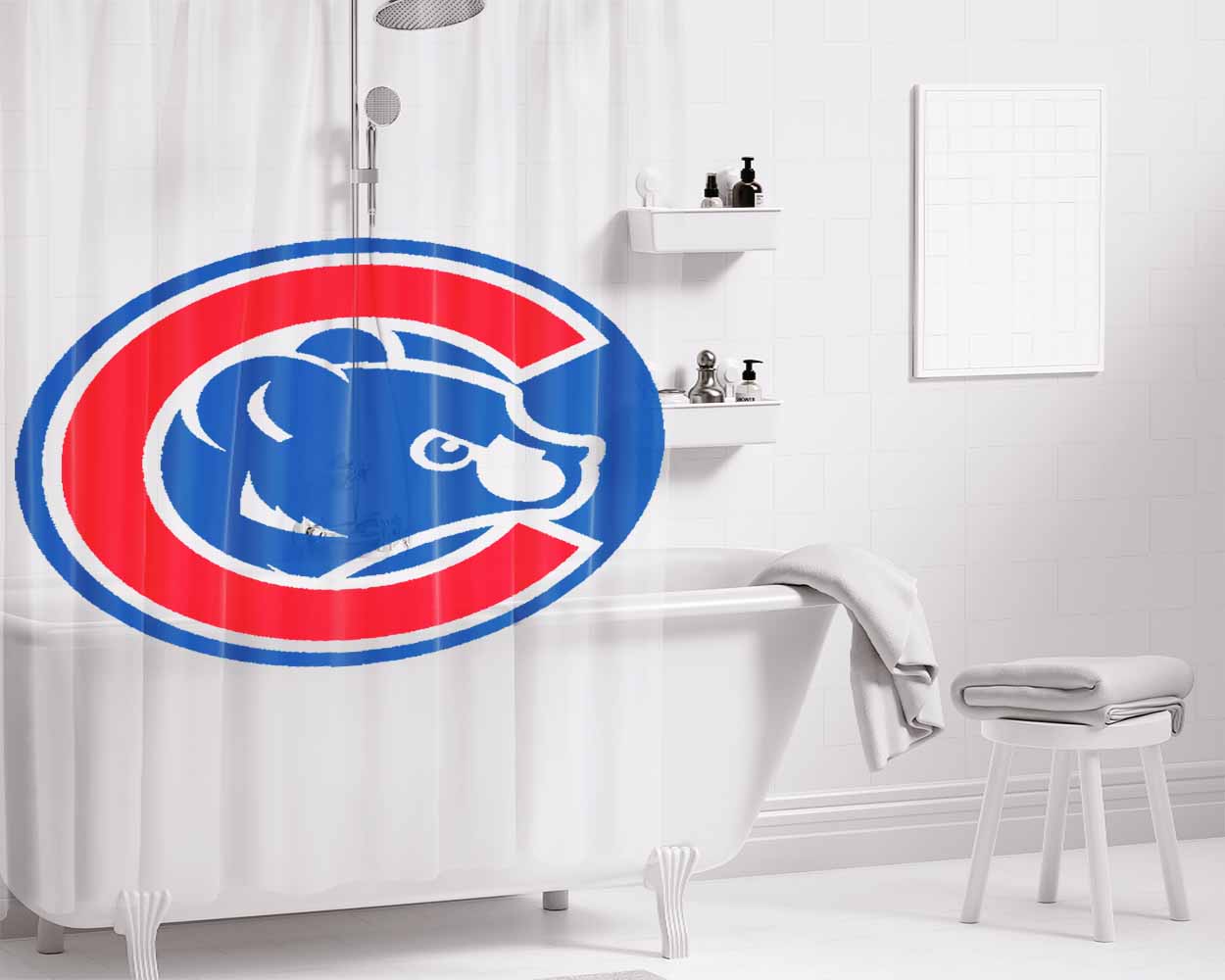 Cubs Chicago Baseball Team Logo Bathroom Shower Curtain Fabric Waterproof | 66 X 72 Inch