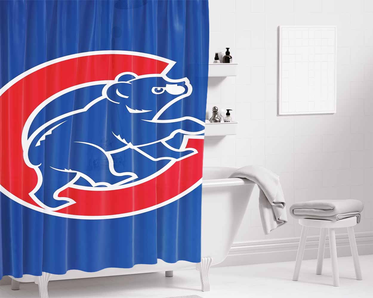 Cubs Chicago Bear Logo Bathroom Shower Curtain Fabric Waterproof | 66 X 72 Inch