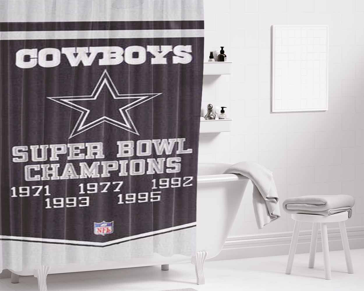 Dallas Cowboys Banner Texture Bathroom Shower Curtain Fabric Waterproof | 66 X 72 Inch
