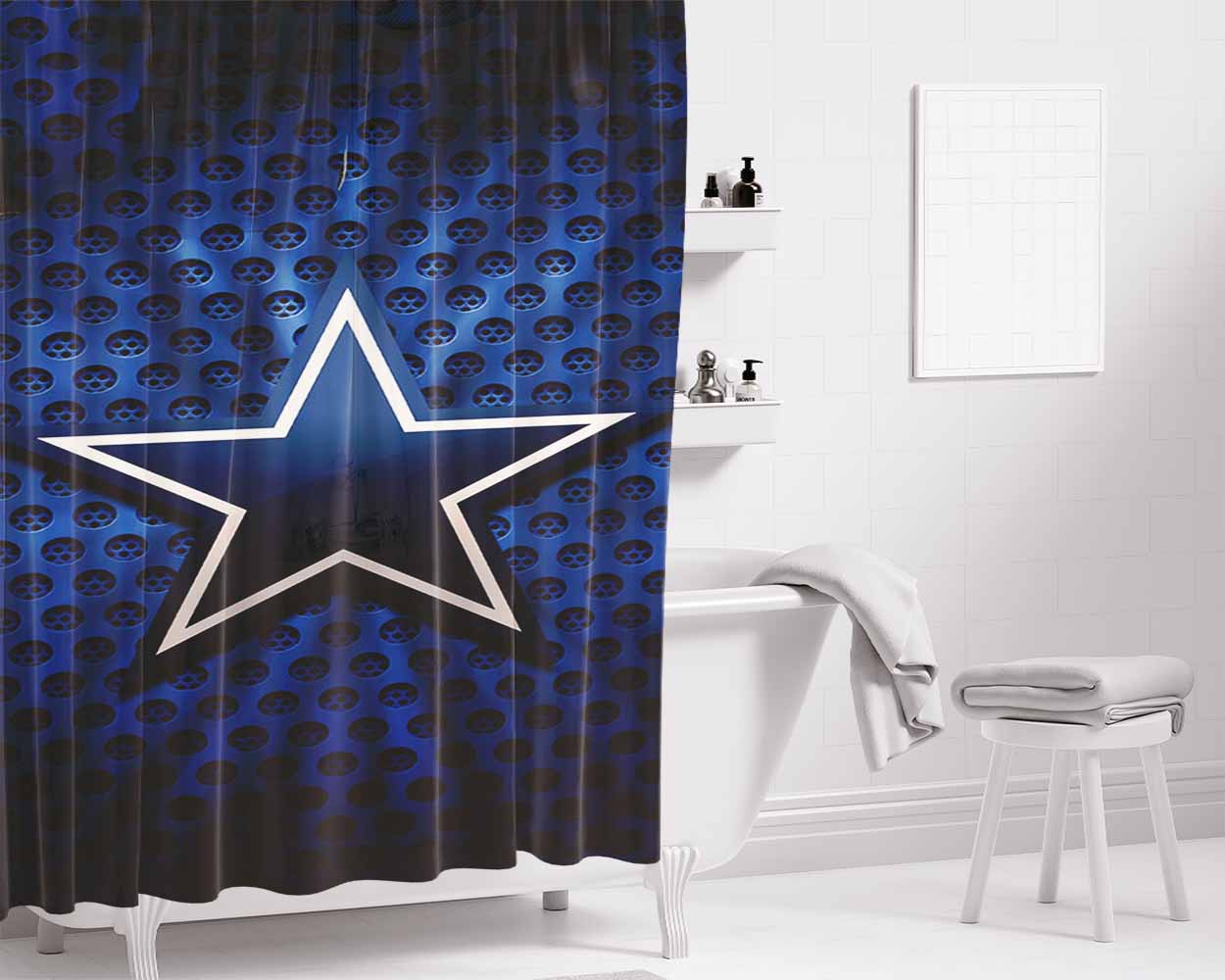 Dallas Cowboys Blue Logo 8 Bathroom Shower Curtain Fabric Waterproof | 66 X 72 Inch
