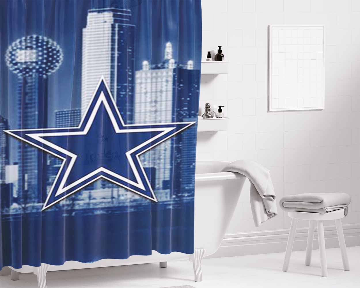 Dallas Cowboys Emblem Bathroom Shower Curtain Fabric Waterproof | 66 X 72 Inch