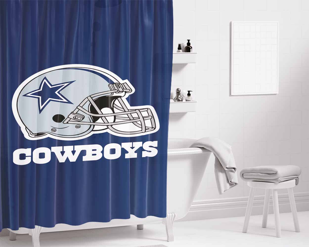 Dallas Cowboys Helmet Logo Bathroom Shower Curtain Fabric Waterproof | 66 X 72 Inch
