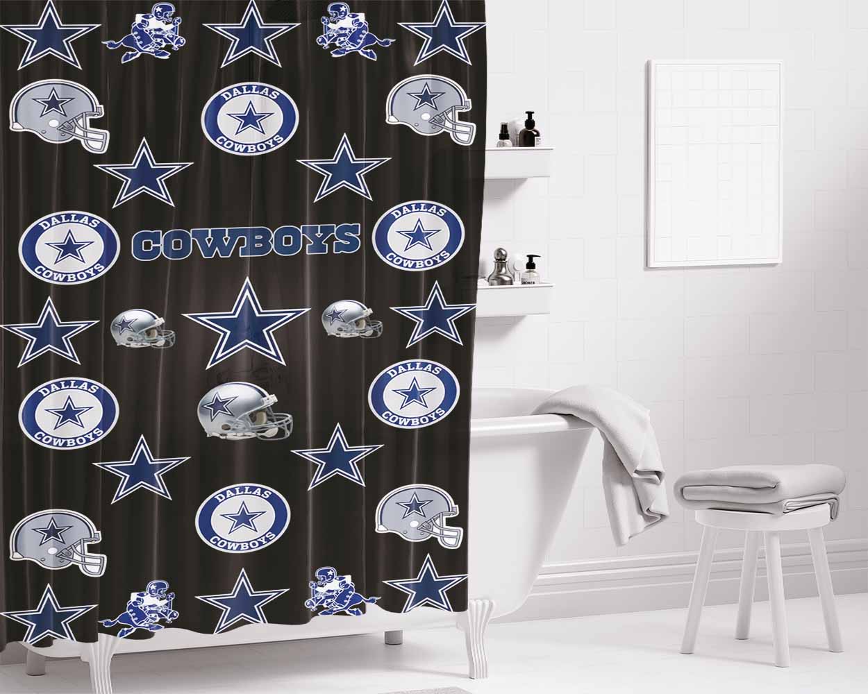 Dallas Cowboys Logo Pattern Bathroom Shower Curtain Fabric Waterproof | 66 X 72 Inch