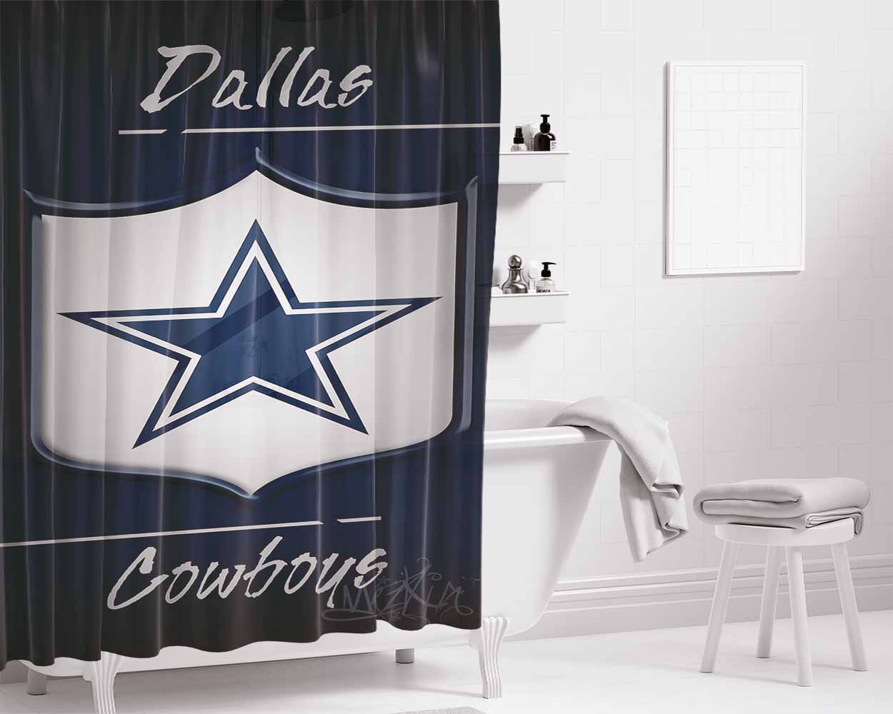 Dallas Cowboys, Blue, Dak Prescott, East Bathroom Shower Curtain Fabric Waterproof | 66 X 72 Inch