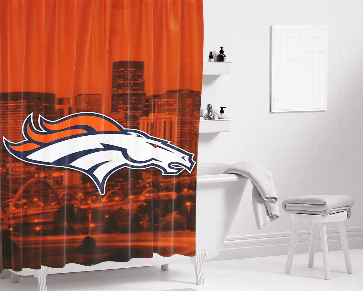Denver Broncos Emblem Bathroom Shower Curtain Fabric Waterproof | 66 X 72 Inch