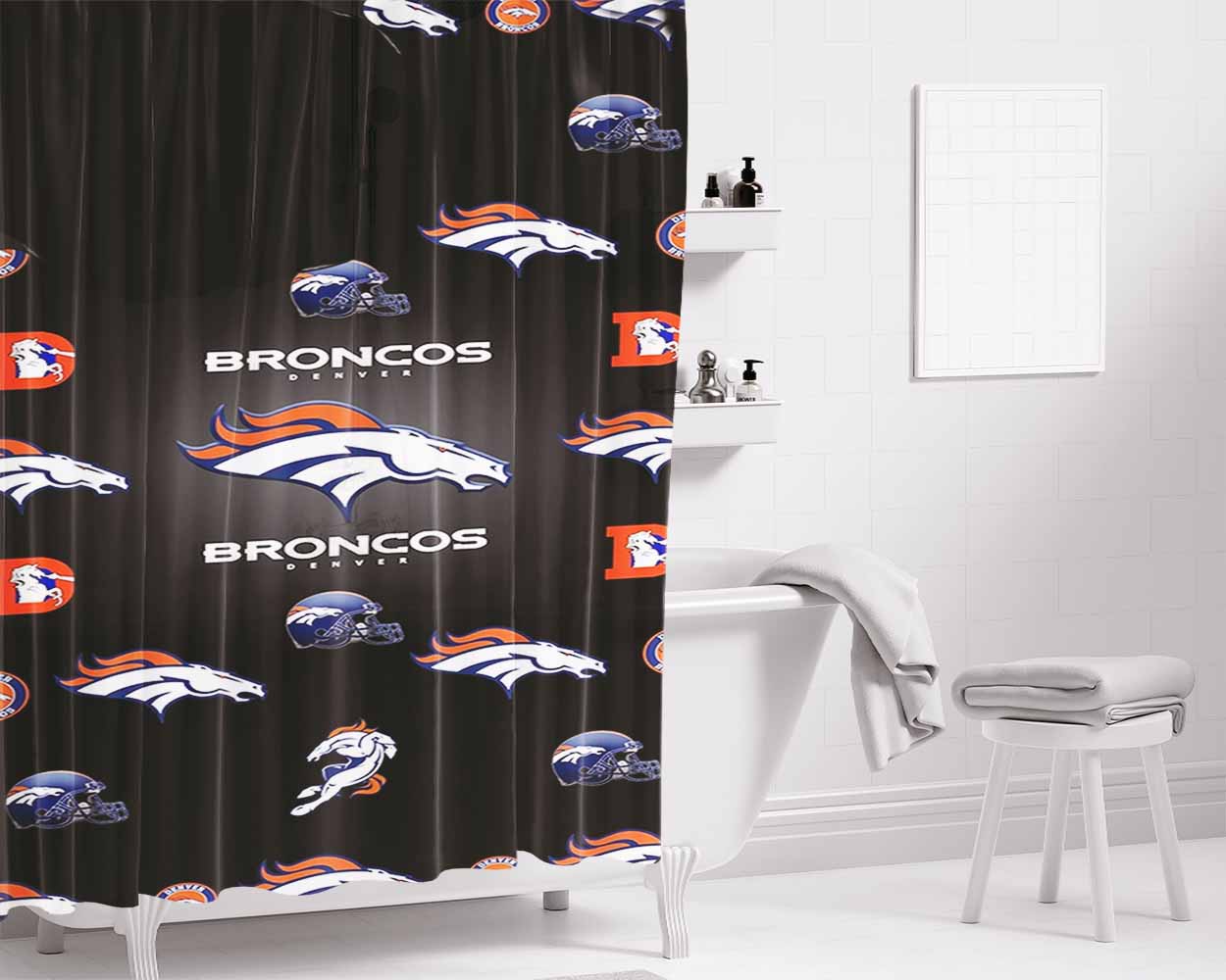 Denver Broncos Logos Bathroom Shower Curtain Fabric Waterproof | 66 X 72 Inch